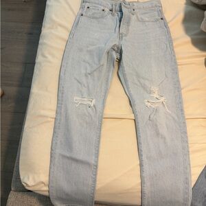 Levis Light Wash Ripped Straight-Leg Jeans